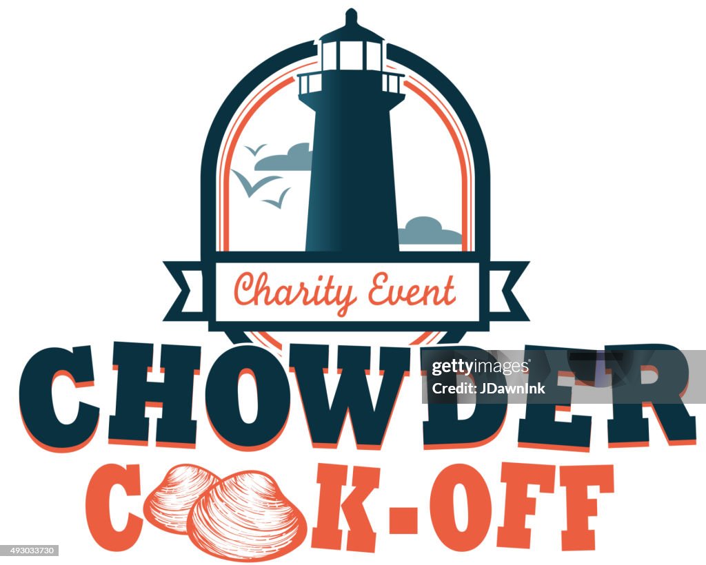 Lighthouse nautical Clam Chowder cookoff label design