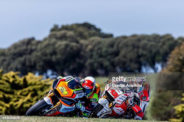 Toni Elias of Forward Racing and Jack Miller of LCR Honda during MotoGP free practice of the 2015 MotoGP of Australia at Phillip Island Grand Prix...