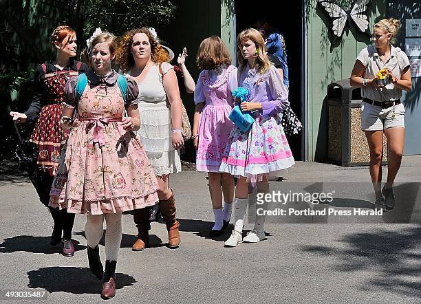 On Saturday, August 03, 2013 a group of friends dressed in elaborate Japanese street fashions, calling themselves Maine Lolitas, visited the York...