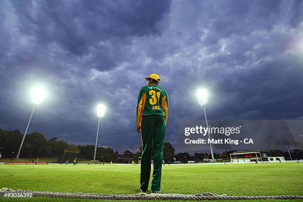 Clive Rose of the Tigers fields on the boundary during the Matador BBQs One Day Cup match between Tasmania and Western Australia at Drummoyne Oval on...