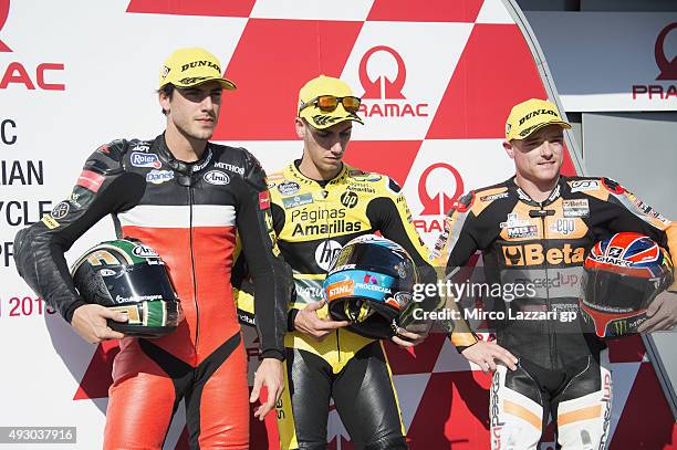 Axel Pons of Spain and Arginano & Gines Racing, Alex Rins of Spain and Pagina Amarillas HP40, Sam Lowes of Great Britain and Speed Up pose at the end...