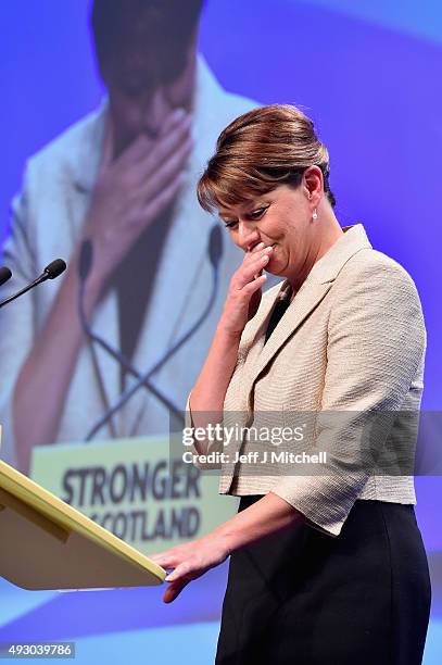 Leanne Wood, the Plaid Cymru leader addresses the 81st annual SNP conference at the Aberdeen Exhibition and Conference Centre on October 17, 2015 in...