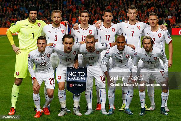 The Czech team line up prior to the Group A, UEFA EURO 2016 qualifying match between Netherlands and Czech Republic held at Amsterdam Arena on...
