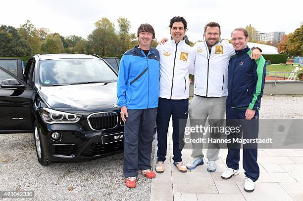 Bernd Karbacher, Fabian Tross, Alexander Waske und Rainer Schuettler attends the 'Golden Racket-Charity-2015-Tournament' on October 17, 2015 in...