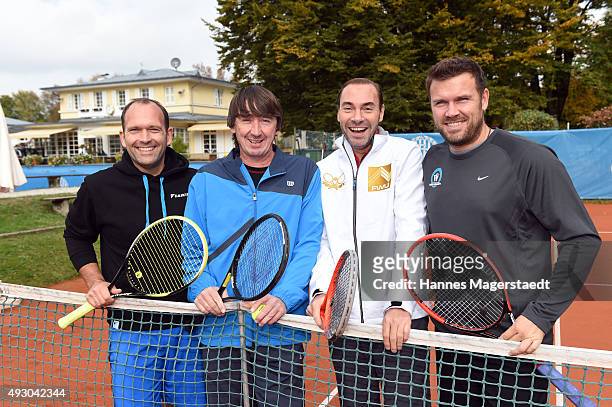 Rainer Schuettler, Bernd Karbacher, Gunther Gamst und Alexander Waske attends the 'Golden Racket-Charity-2015-Tournament' on October 17, 2015 in...
