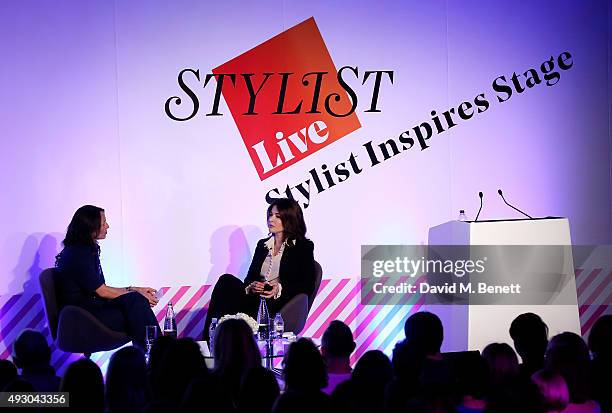 Stylist Editor Lisa Smosarski and Nigella Lawson on stage during day three of Stylist Magazine's first ever 'Stylist Live' event at the Business...