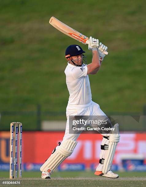 Jonathan Bairstow of England bats during day five of the 1st Test between Pakistan and England at Zayed Cricket Stadium on October 17, 2015 in Abu...