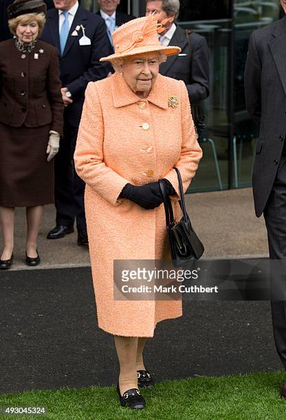 Queen Elizabeth II attends Qipco Champions Day at Ascot Racecourse on October 17, 2015 in Ascot, England.