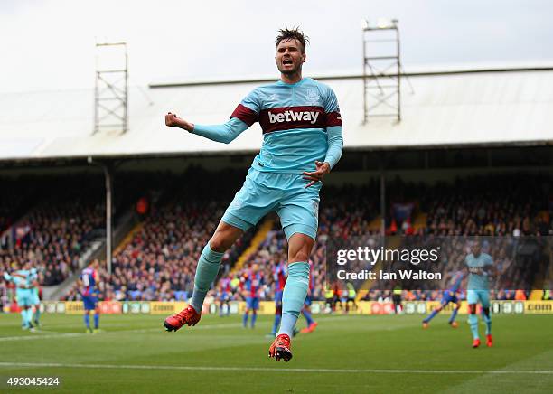 Carl Jenkinson of West Ham United celebrates scoring his team's first goal during the Barclays Premier League match between Crystal Palace and West...