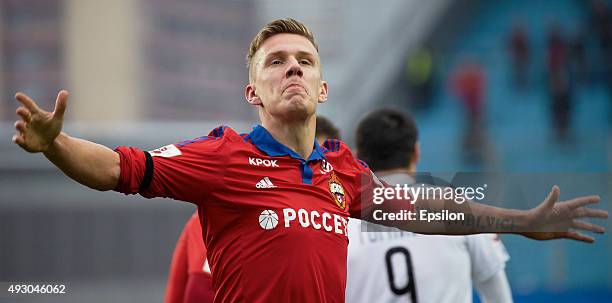 Pontus Wernbloom of PFC CSKA Moscow celebrates a goal during the Russian Premier League match between PFC CSKA Moscow and FC Ural Sverdlovsk Oblast...