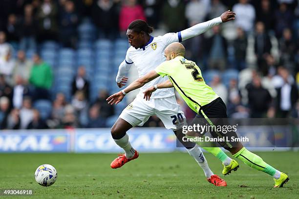 Bruno Saltor of Brighton & Hove Albion FC attempts to gain possession from Jordan Botaka of Leeds United FC during the Sky Bet Championship match...