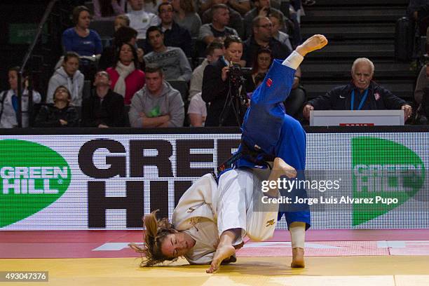 Orita Gonzalez of Argentina in action against Angelica Gonzalez of USA during the -52kg preliminary round of the Paris Grand Slam 2015 at the Palais...