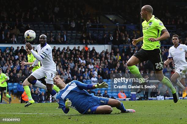 Bobby Zamora of Brighton & Hove Albion FC scores a goal for Brighton & Hove Albion FC during the Sky Bet Championship match between Leeds United and...