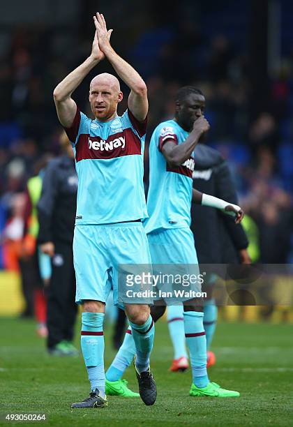 James Collins of West Ham United celebrates his team's 3-1 win in the Barclays Premier League match between Crystal Palace and West Ham United at...
