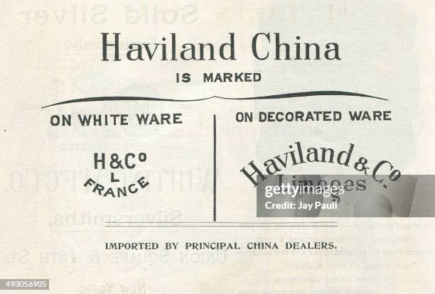 Advertisement for Haviland china marked by either France or Limoges, 1892.