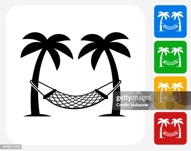 hängematte symbol flache grafik design - hammock-between-palm-trees stock-grafiken, -clipart, -cartoons und -symbole