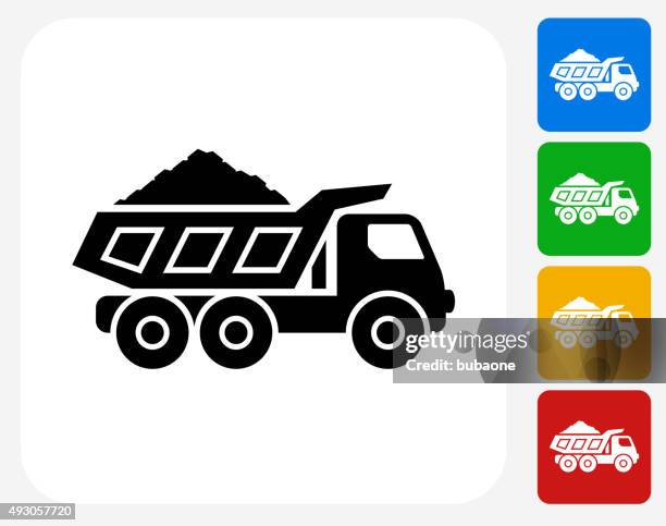 ilustraciones, imágenes clip art, dibujos animados e iconos de stock de minería camión de iconos planos de diseño gráfico - camión de descarga