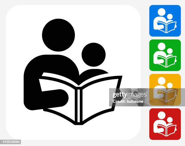 reading and children icon flat graphic design - parent stock illustrations