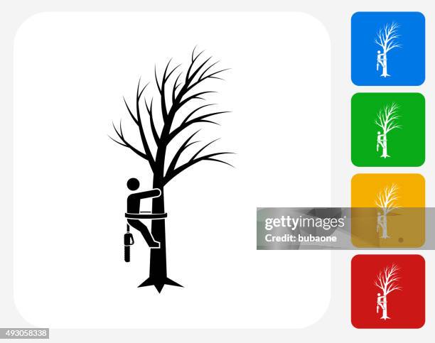 tree cutting icon flat graphic design - cutting trees stock illustrations