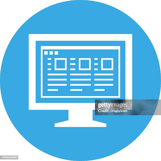 computer monitor icon on a round button. - roundseries - big screen presentation stock illustrations