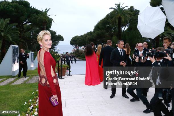 Actress Sharon Stone attends amfAR's 21st Cinema Against AIDS Gala Presented By WORLDVIEW, BOLD FILMS, And BVLGARI at Hotel du Cap-Eden-Roc on May...