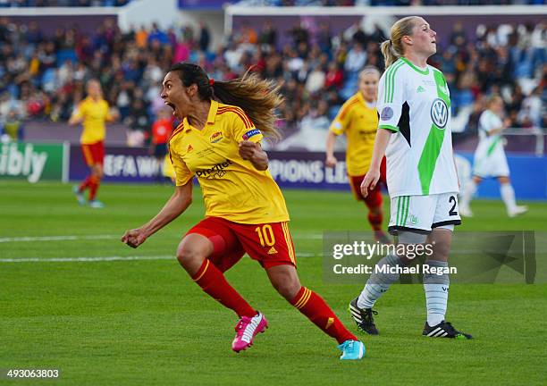 Marta of Tyreso FF celebrates as she scores their first goal during the UEFA Women's Champions Final match between Tyreso FF and Wolfsburg at Do...