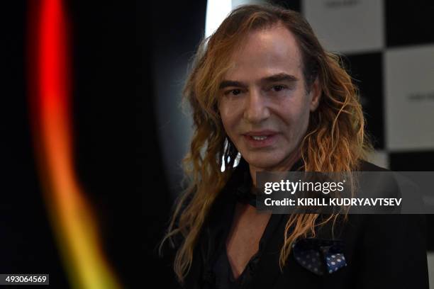 British designer John Galliano gives a press conference on his new work as a consultant for Russian cosmetics retailer L'Etoile in at the Barvikha...