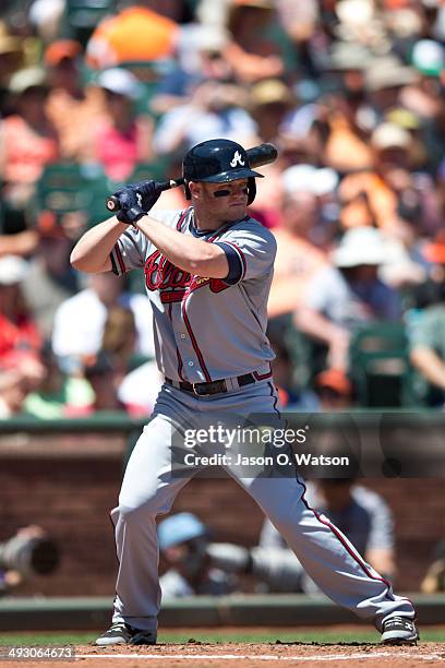 Tyler Pastornicky of the Atlanta Braves at bat against the San Francisco Giants during the third inning at AT&T Park on May 14, 2014 in San...