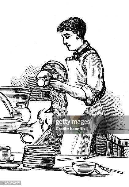 man shaping cups and plates - shaping stock illustrations