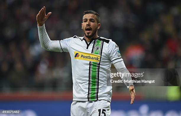 Alvaro Dominguez of Gladbach gestures during the Bundesliga match between Eintracht Frankfurt and Borussia Moenchengladbach at Commerzbank-Arena on...