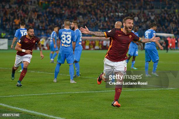 Daniele De Rossi of AS Roma celebrates after scoring the goal during the Serie A match between AS Roma and Empoli FC at Stadio Olimpico on October...
