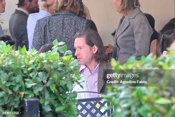 Wes Anderson is seen with his girlfriend Juman Malouf , who is pregnant, at lunch during the 10th Rome Film Fest on October 17, 2015 in Rome, Italy.