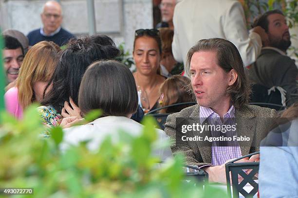 Wes Anderson is seen with his girlfriend Juman Malouf , who is pregnant, at lunch during the 10th Rome Film Fest on October 17, 2015 in Rome, Italy.