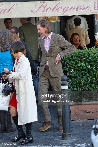 Wes Anderson is seen with his girlfriend Juman Malouf , who is pregnant, at lunch during the 10th Rome Film Fest on October 17, 2015 in Rome, Italy.