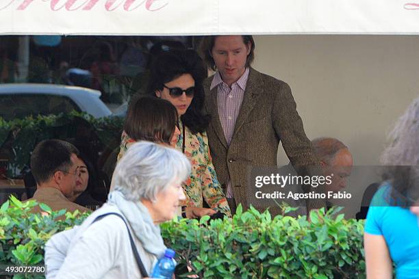 Wes Anderson is seen with his girlfriend Juman Malouf , who is pregnant, at lunch during the 10th Rome Film Fest on October 17, 2015 in Rome, Italy.