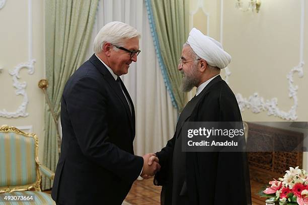 Iranian President Hassan Rouhani meets German Foreign Minister Frank-Walter Steinmeier at the presidential palace in Tehran, Iran on October 17, 2015.