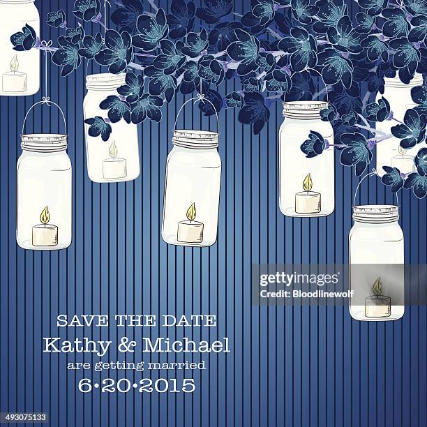 mason jars & flowers wedding invitation template - save the date template stock illustrations