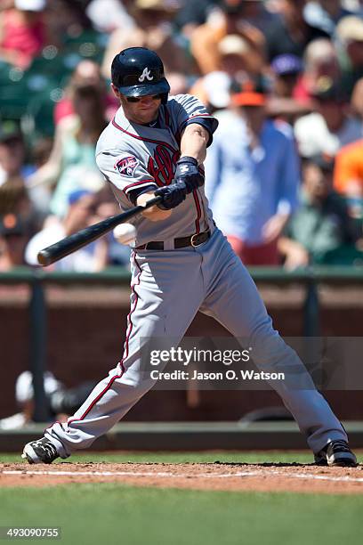 Tyler Pastornicky of the Atlanta Braves at bat against the San Francisco Giants during the fifth inning at AT&T Park on May 14, 2014 in San...