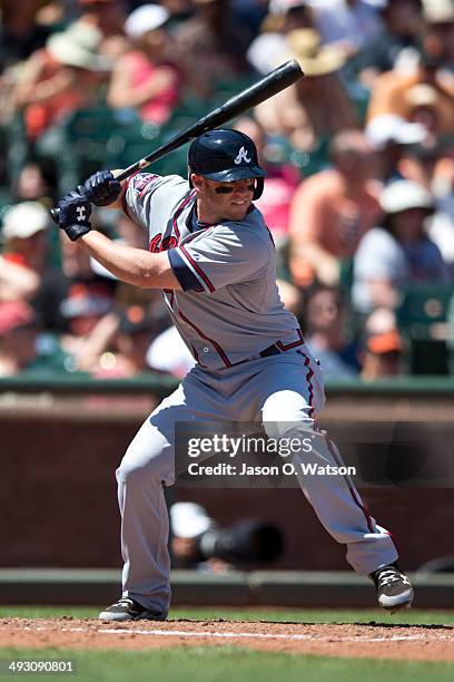 Tyler Pastornicky of the Atlanta Braves at bat against the San Francisco Giants during the fifth inning at AT&T Park on May 14, 2014 in San...