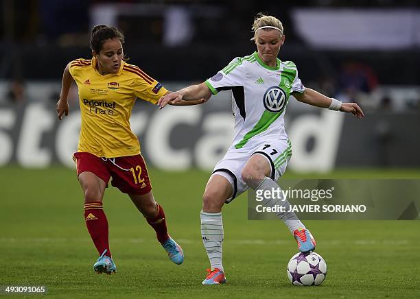 Tyreso's midfielder Malin Diaz vies with Wolfsburg's defender Laura Vetterlein during the UEFA Women's Champions League final football match Tyreso...