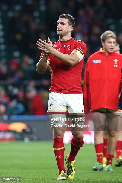 Captain Sam Warburton of Wales applauds the crowd during the 2015 Rugby World Cup Quarter Final match between South Africa and Wales at Twickenham...