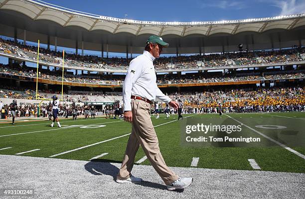 Head coach Art Briles of the Baylor Bears looks on as the Bears take on the West Virginia Mountaineers in the second half at McLane Stadium on...
