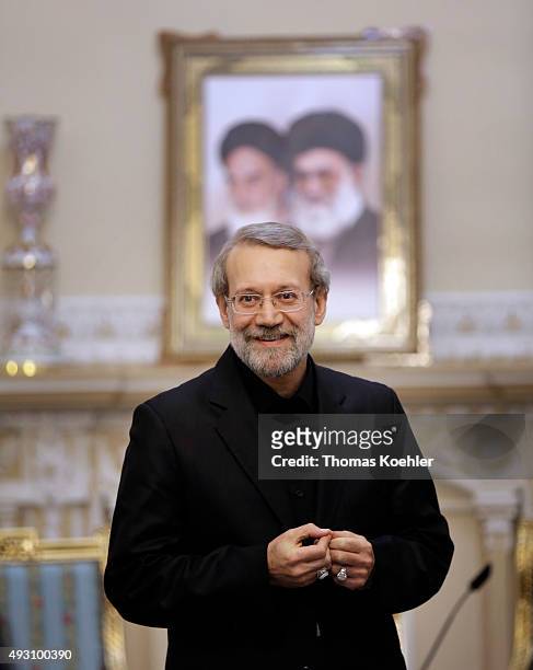 Tehran, Iran Ali Larijani, current chairman of the Parliament of Iran, during a meeting with german foreign minister Steinmeier on October 17, 2015...