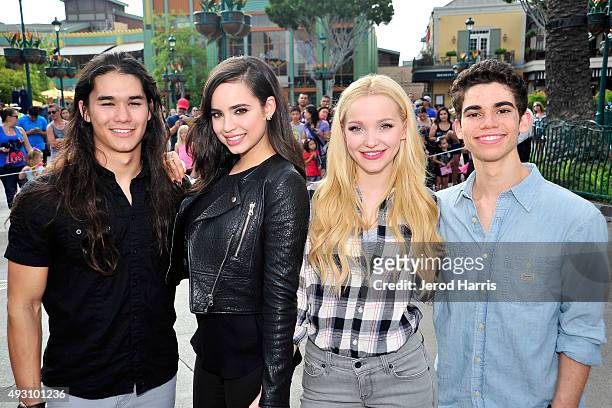 Booboo Stewart, Sofia Carson, Dove Cameron and Cameron Boyce of Disney's 'Descendants' perform and join fans at Downtown Disney at Disneyland Resort...