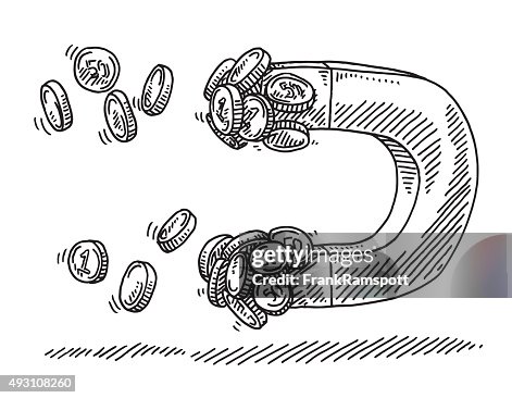 Magnet Pulling Money Coins Drawing Magnet Pulling Money Coins Drawing