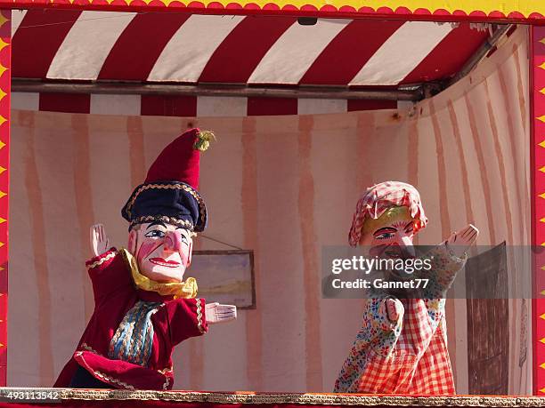 traditional english punch and judy puppets - puppet show stock pictures, royalty-free photos & images