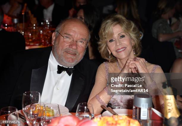 Peter Lindbergh and Jane Fonda attend amfAR's 21st Cinema Against AIDS Gala Presented By WORLDVIEW, BOLD FILMS, And BVLGARI at Hotel du Cap-Eden-Roc...