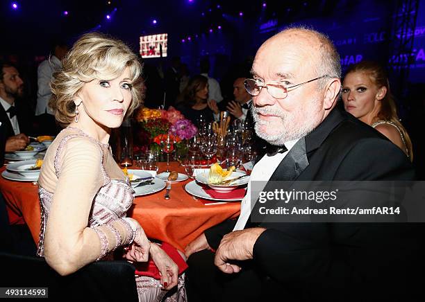 Jane Fonda and Peter Lindbergh attend amfAR's 21st Cinema Against AIDS Gala Presented By WORLDVIEW, BOLD FILMS, And BVLGARI at Hotel du Cap-Eden-Roc...