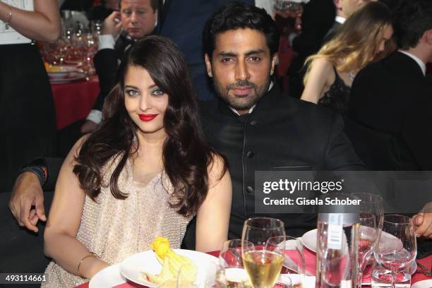 Aishwarya Rai Bachchan and Abhishek Bachchan attend amfAR's 21st Cinema Against AIDS Gala Presented By WORLDVIEW, BOLD FILMS, And BVLGARI at Hotel du...