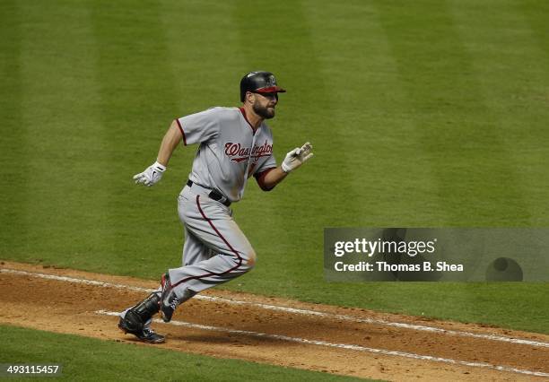 Kevin Frandsen of the Washington Nationals runs after his hit against the Houston Astros at Minute Maid Park on April 30, 2014 in Houston,Texas.